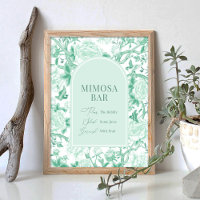 Grön vit Chinoiserie Mimosa Bar Bröllopsskylt