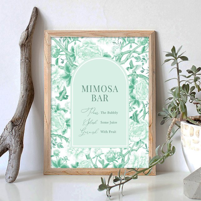 Grön vit Chinoiserie Mimosa Bar Bröllopsskylt Poster (Skapare uppladdad)