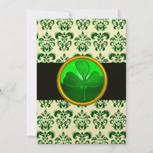 GRÖN VIT DAMASK MED SHAMROCK Svart Guld Inbjudningar