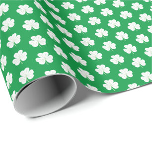 Grön Vit Elegant Irländsk Shamrock Klöver Mönster Presentpapper