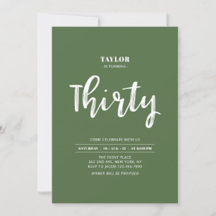 Grön & Vit Enkel 30-års Födelsedagsfest Inbjudningar