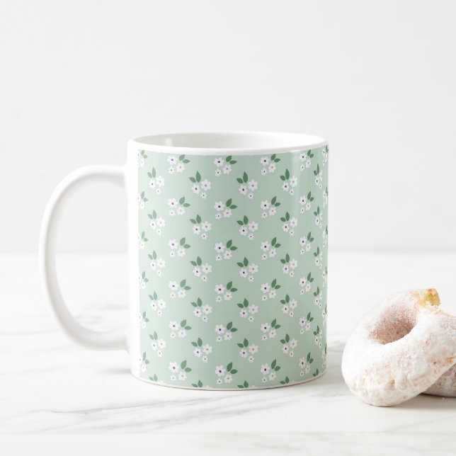 Grön Vit Enkel Calico-mönster Kaffemugg (Med munk)