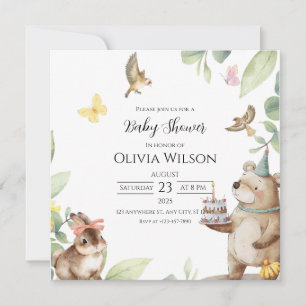 Grön Vit Fågel Baby Shower Inbjudningskort