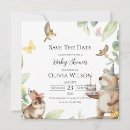 Grön Vit Fågel Baby Shower Spara Datum Kort