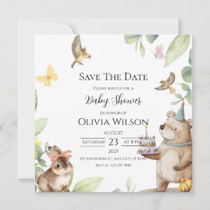 Grön Vit Fågel Baby Shower Spara Datum Kort