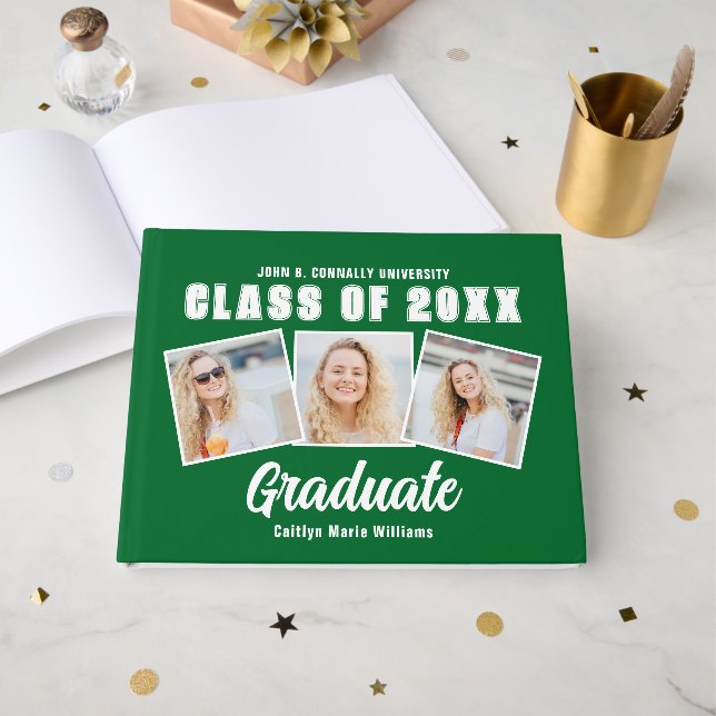 Grön Vit Foto Klass 2026 Examen Gästböcker (Framsida Öppen)
