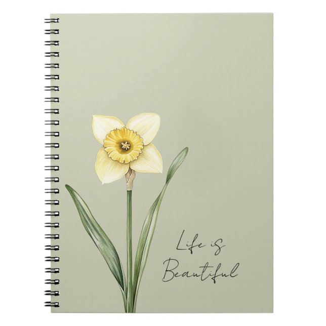 Grön Vit Gul Narciss Blomma Anteckningsbok (Framsidan)