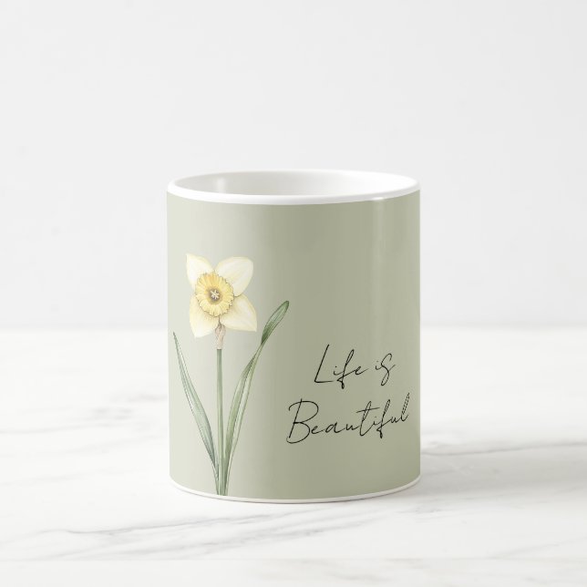 Grön Vit Gul Narciss Blomma Kaffemugg (Center)