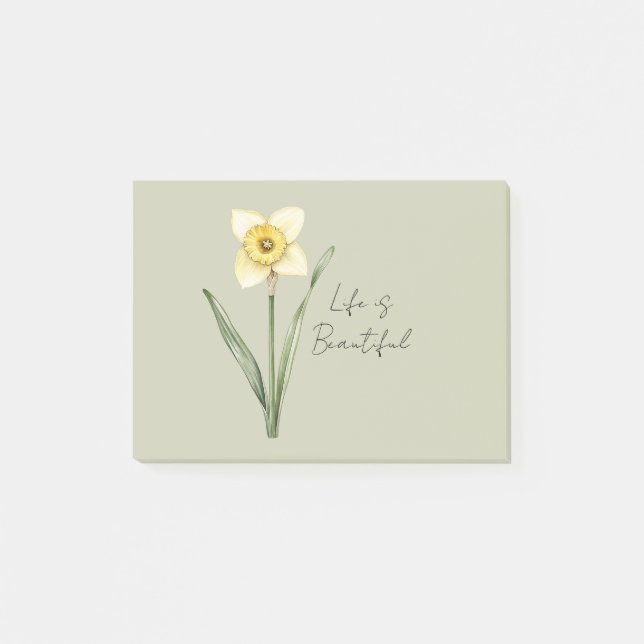 Grön Vit Gul Narciss Blomma Post-it Block (Framsida)