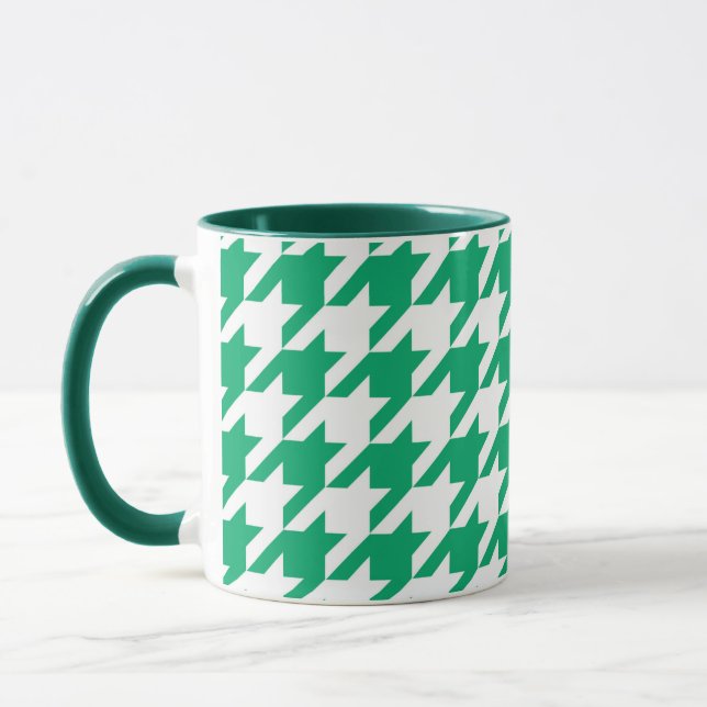 Grön Vit Houndstooth Rutig Kontroll Mugg (Vänster)
