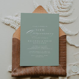 Grön vit kalligrafi 50-års bröllopsjubileum  inbjudningar