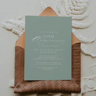 Grön Vit Kalligrafi 50-års Bröllopsjubileum  Inbjudningar