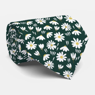 grön vit kamomill blommönster slips