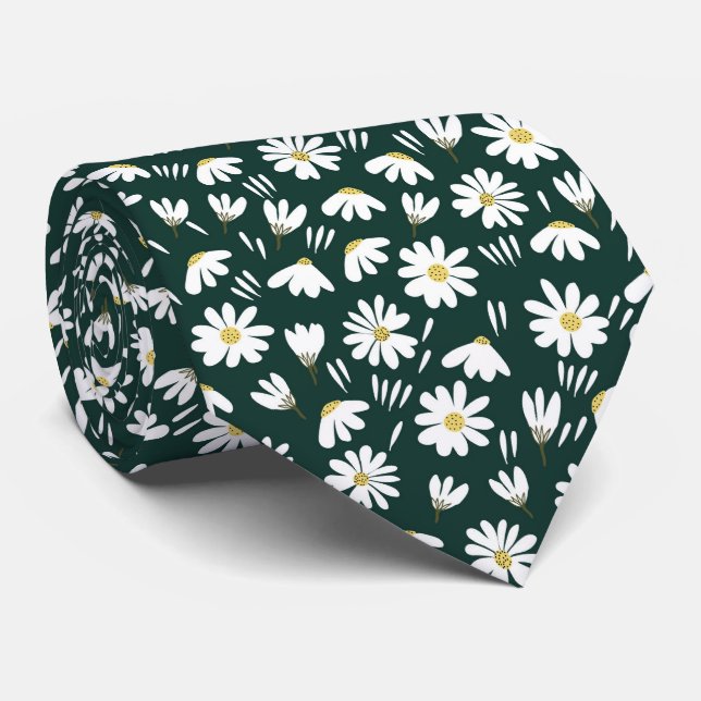grön vit kamomill blommönster slips (Rullad)