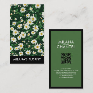 Grön Vit Margareta Modern Boho Blomma Florist Visitkort