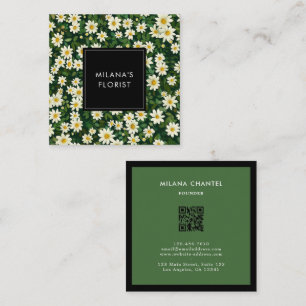 Grön Vit Marguerit Modern Boho Blomma Florist Fyrkantigt Visitkort