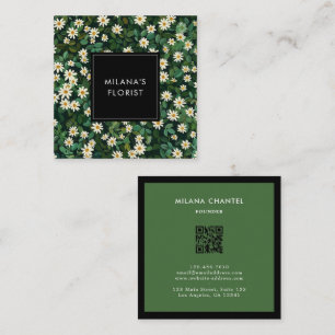 Grön Vit Marguerit Modern Boho Blomma Florist Fyrkantigt Visitkort