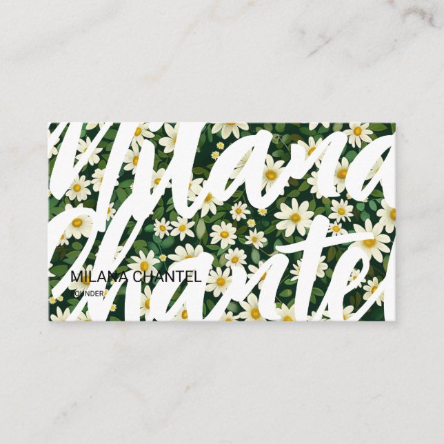 Grön Vit Marguerit Modern Boho Blomma Florist Visitkort (Framsida)