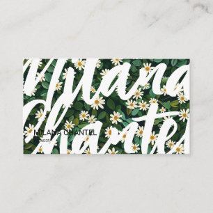 Grön Vit Marguerit Modern Boho Blomma Florist Visitkort