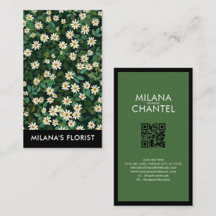 Grön Vit Marguerit Modern Boho Blomma Florist Visitkort