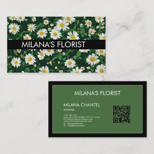 Grön Vit Marguerit Modern Boho Blomma Florist Visitkort
