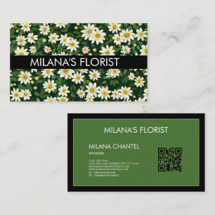 Grön Vit Marguerit Modern Boho Blomma Florist Visitkort