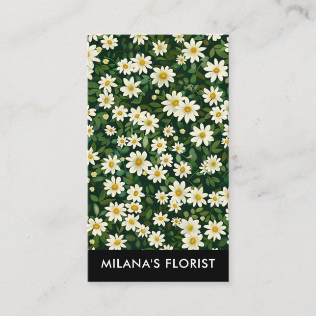 Grön Vit Marguerit Modern Boho Blomma Florist Visitkort (Framsida)