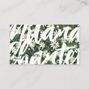 Grön Vit Marguerit Modern Boho Blomma Florist Visitkort