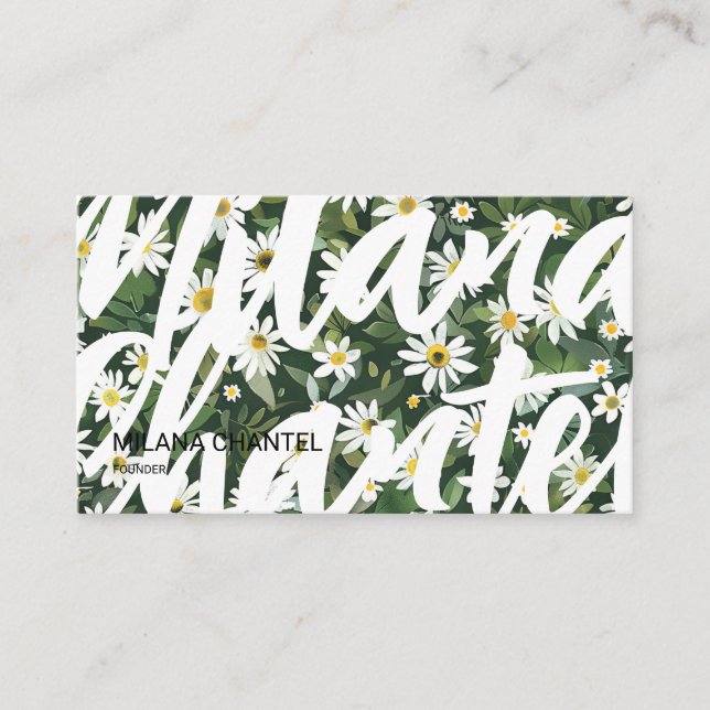 Grön Vit Marguerit Modern Boho Blomma Florist Visitkort (Framsida)