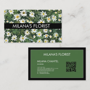 Grön Vit Marguerit Modern Boho Blomma Florist Visitkort