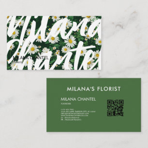 Grön Vit Marguerit Modern Boho Blomma Florist Visitkort