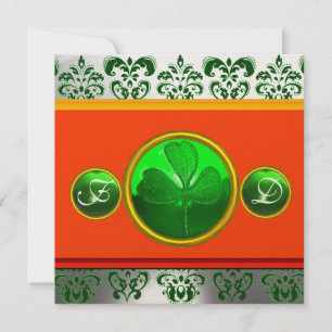 GRÖN VIT ORANGE DAMAST ,SHAMROCK-MONOGRAM INBJUDNINGAR