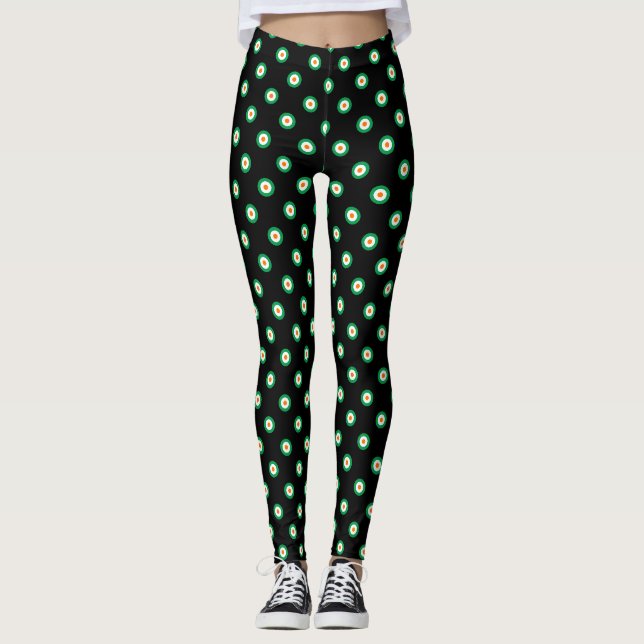 Grön Vit Orange Prickig Mönster Leggings (Framsida)