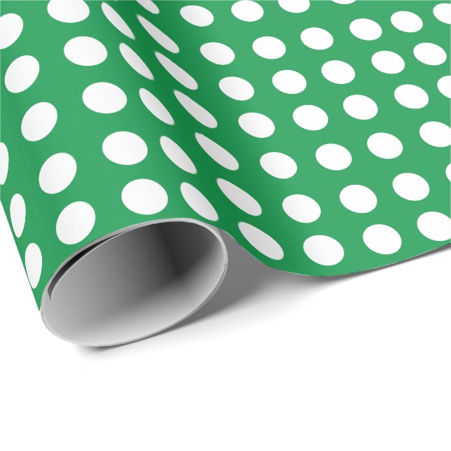 Grön Vit Prickig Baby Shower Födelsedag Presentpapper (Rullad Hörn)