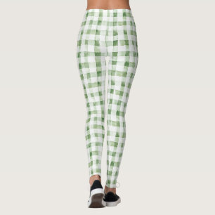 Grön Vit Rutat Randiga Leggings