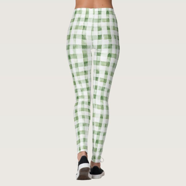 Grön Vit Rutat Randiga   Leggings (Baksida)