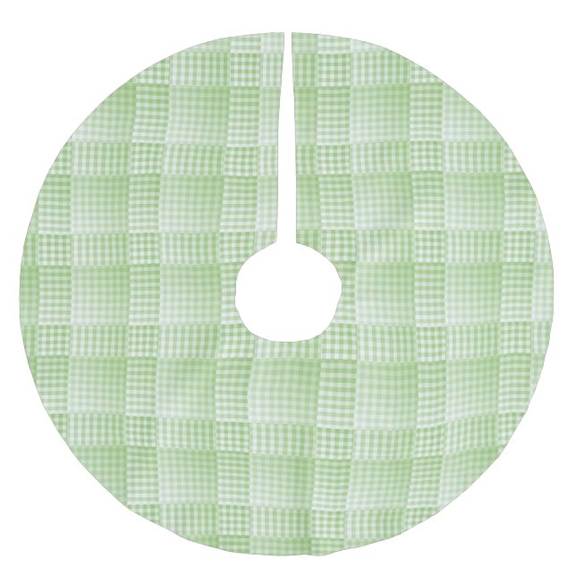 Grön-vit rutig abstrakt mönster julgransmatta borstad polyester (Framsidan)