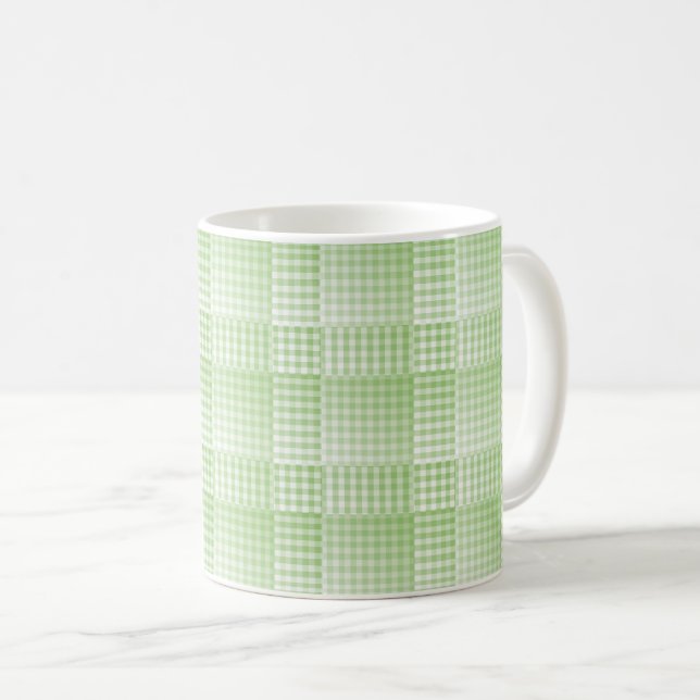 Grön vit rutig abstrakt mönster kaffemugg (Framsida höger)