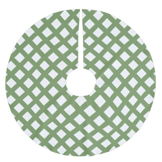 Grön Vit Rutig Diamantmönster Julgransmatta Borstad Polyester (Framsidan)