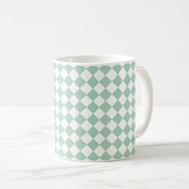 Grön Vit Rutig Diamantmönster Kaffemugg (Framsida höger)