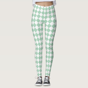 Grön Vit Rutig Diamantmönster Leggings