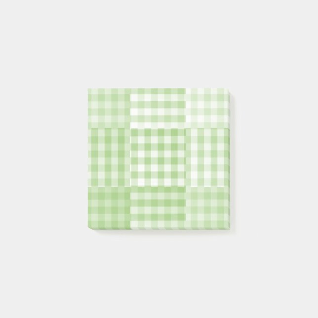Grön-vit rutig lapptäcke-mönster post-it block (Framsida)