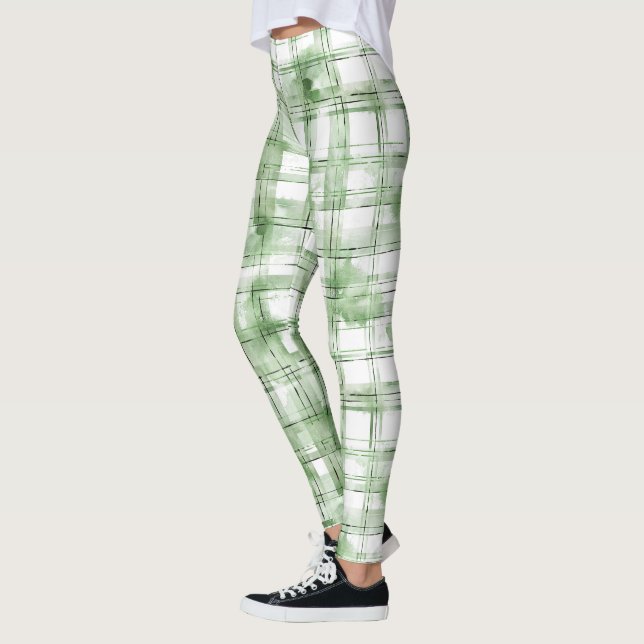 Grön vit rutig randig leggings (Vänster)