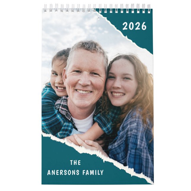Grön & Vit Scrapbook Anpassad Familjefoto 2026  Kalender (Omslag)