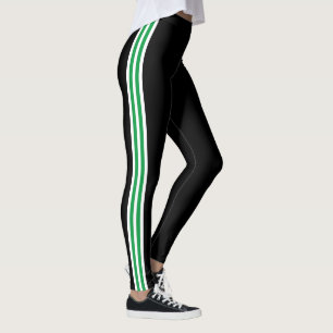 Grön vit sidostreck svarta Leggings Dina Färger