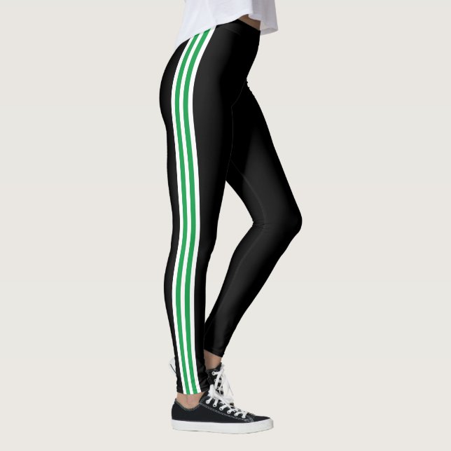 Grön vit sidostreck svarta Leggings Dina Färger (Höger)