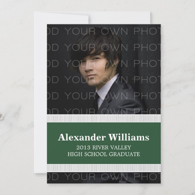 Grön/Vit Skolfärg Ränder Examen Inbjudan (Framsida)