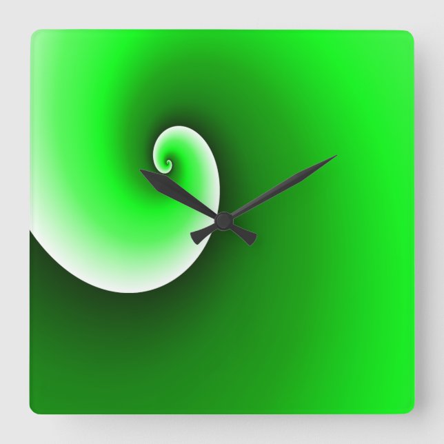 Grön Vit Spiralgradient Fyrkantig Klocka (Framsida)