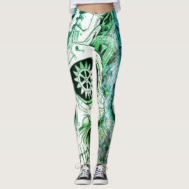 Grön + Vit Steampunk-design på Anpassade Täta Byxo Leggings
