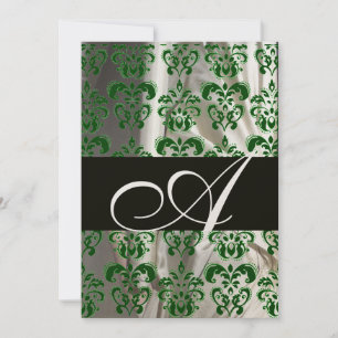 GRÖN VIT SVART SILKE DAMAST MONOGRAM GULD INBJUDNINGAR